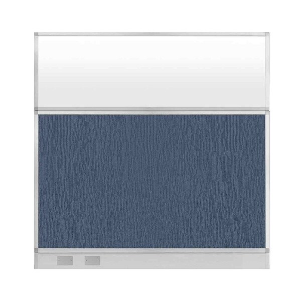 Hush Panel Configurable Cubicle Partition 6' x 6' Ocean Fabric Frosted Window w/ Cable Channel
